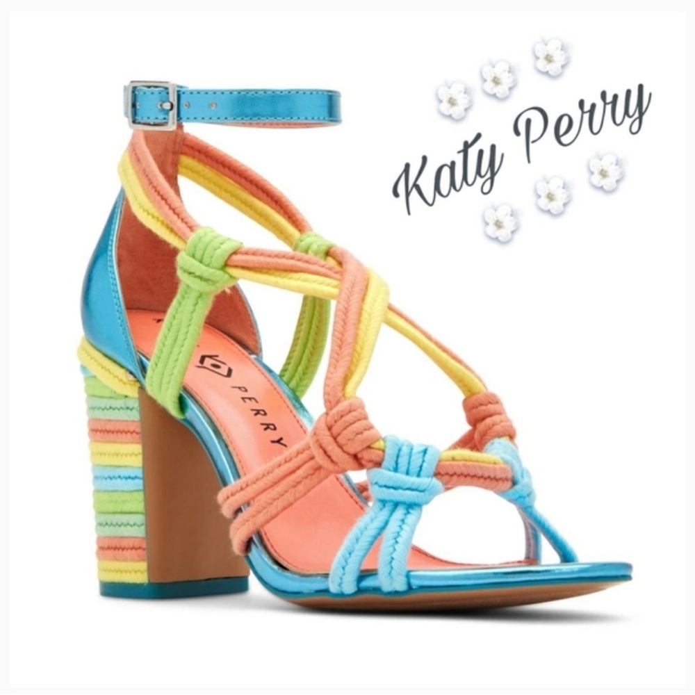 Katy Perry Collections Blue and Orange Heels Vibrant Chunky Design
